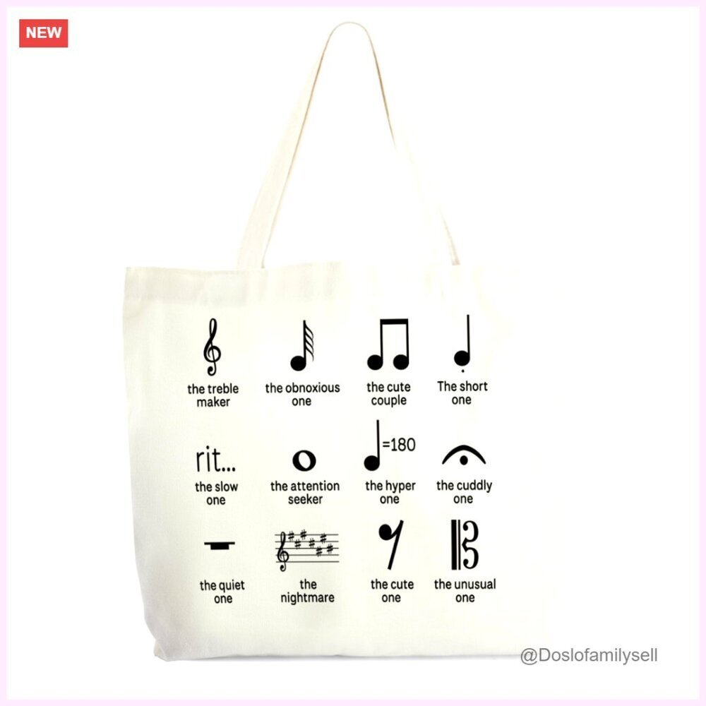 Canvas Tote Bag for Women, Large Capacity Shoulder Bag, Music Theme Design
